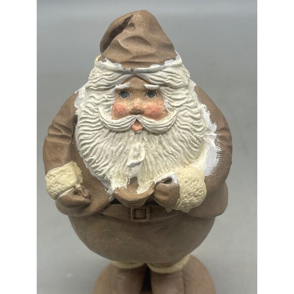 Christmas Santa figurine hand painted signed brown round hat standing 6" READ - Picture 4 of 8
